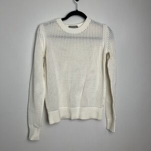 Everlane‎ Knit Sweater White Crew Neck Long Sleeve Mesh Cotton Women's Small